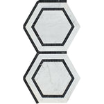 Carrara White Marble Honed 5" Hexagon Combination Mosaic Tile w/ Black Border - American Tile Depot