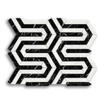 Carrara White Marble Honed Berlinetta Mosaic Tile w/ Black Strips - American Tile Depot
