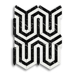 Carrara White Marble Honed Berlinetta Mosaic Tile w/ Black Strips - American Tile Depot