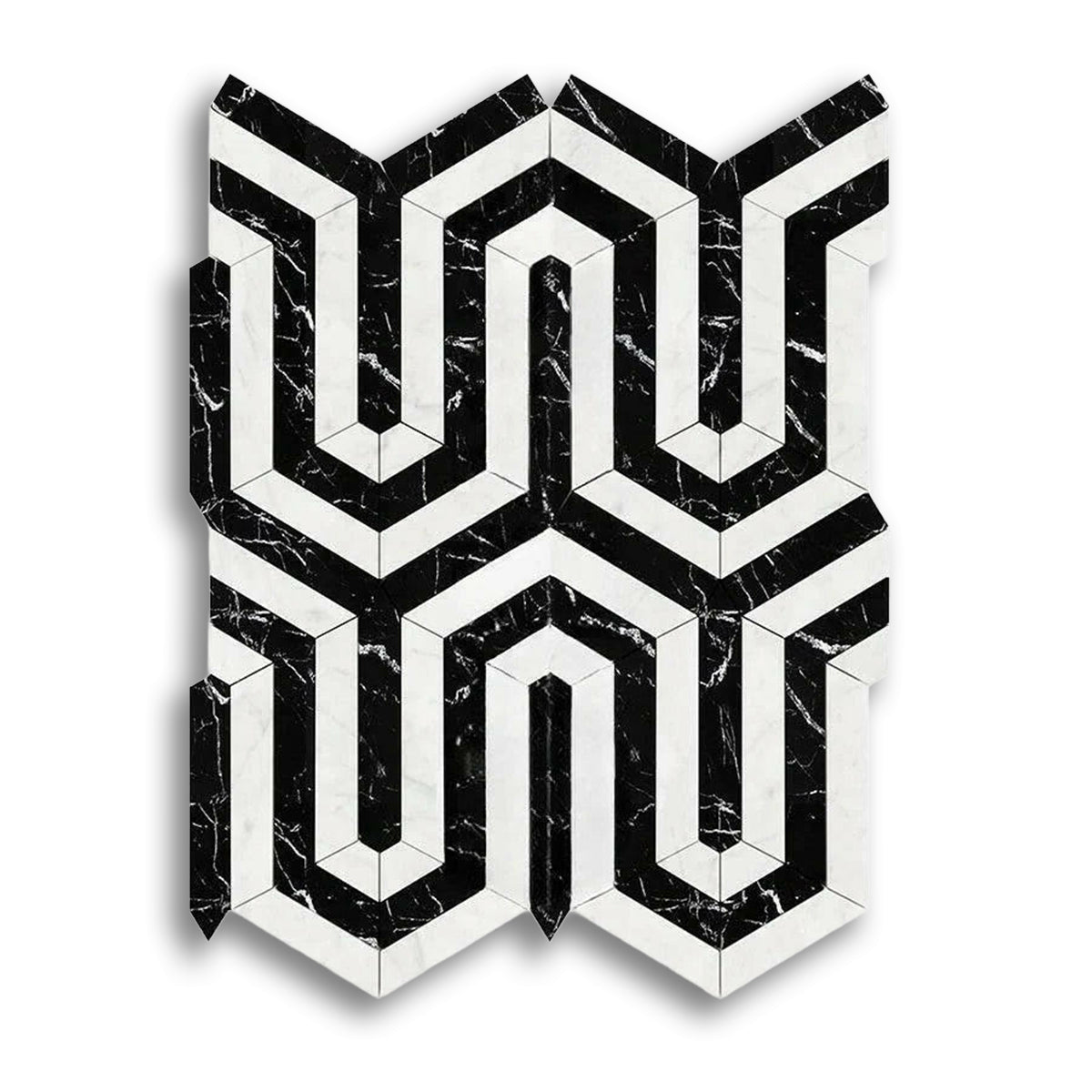 Carrara White Marble Polished Berlinetta Mosaic Tile w/ Black Strips - American Tile Depot