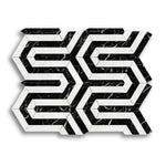 Carrara White Marble Honed Berlinetta Mosaic Tile w/ Black Strips - American Tile Depot
