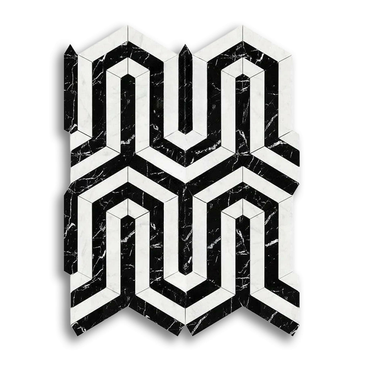 Carrara White Marble Polished Berlinetta Mosaic Tile w/ Black Strips - American Tile Depot