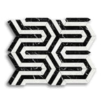 Carrara White Marble Honed Berlinetta Mosaic Tile w/ Black Strips - American Tile Depot