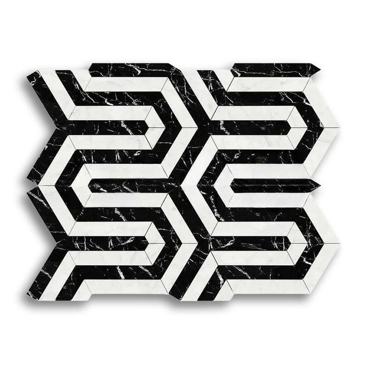 Carrara White Marble Polished Berlinetta Mosaic Tile w/ Black Strips - American Tile Depot