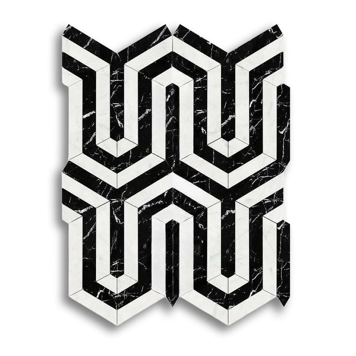 Carrara White Marble Polished Berlinetta Mosaic Tile w/ Black Strips - American Tile Depot