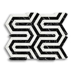 Carrara White Marble Honed Berlinetta Mosaic Tile w/ Black Strips - American Tile Depot