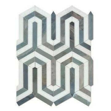 Carrara White Marble Honed Berlinetta Mosaic Tile w/ Blue-Gray Strips Carrara White Marble Honed Berlinetta Mosaic Tile w/ Blue-Gray Strips - American Tile Depot