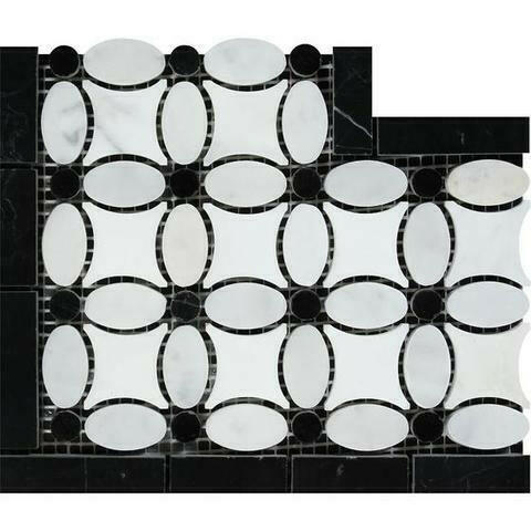 Carrara White Marble Honed Florida Flower Border Corner w/ Black Dots Carrara White Marble Honed Florida Flower Border Corner w/ Black Dots - American Tile Depot
