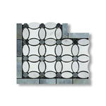Carrara White Marble Honed Florida Flower Border Corner w/ Blue-Gray Dots - American Tile Depot