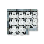 Carrara White Marble Honed Florida Flower Border Corner w/ Blue-Gray Dots - American Tile Depot