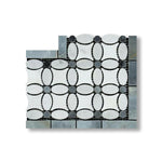 Carrara White Marble Honed Florida Flower Border Corner w/ Blue-Gray Dots - American Tile Depot