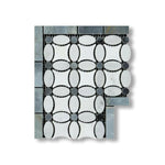 Carrara White Marble Honed Florida Flower Border Corner w/ Blue-Gray Dots - American Tile Depot
