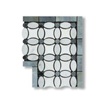 Carrara White Marble Honed Florida Flower Border Corner w/ Blue-Gray Dots - American Tile Depot