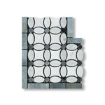 Carrara White Marble Honed Florida Flower Border Corner w/ Blue-Gray Dots - American Tile Depot