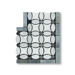 Carrara White Marble Honed Florida Flower Border Corner w/ Blue-Gray Dots - American Tile Depot