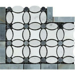 Carrara White Marble Honed Florida Flower Border Corner w/ Blue-Gray Dots Carrara White Marble Honed Florida Flower Border Corner w/ Blue-Gray Dots - American Tile Depot