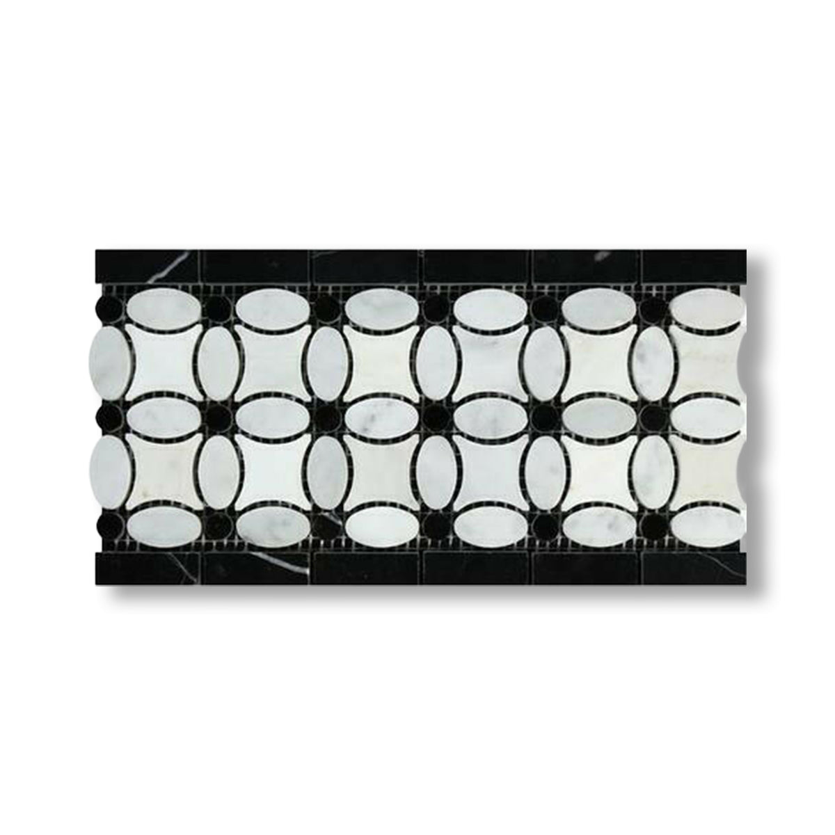 Carrara White Marble Honed Florida Flower Border w/ Black Dots - American Tile Depot