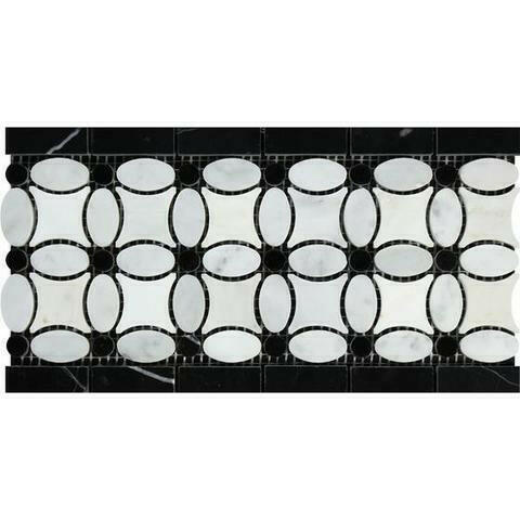 Carrara White Marble Honed Florida Flower Border w/ Black Dots Carrara White Marble Honed Florida Flower Border w/ Black Dots - American Tile Depot