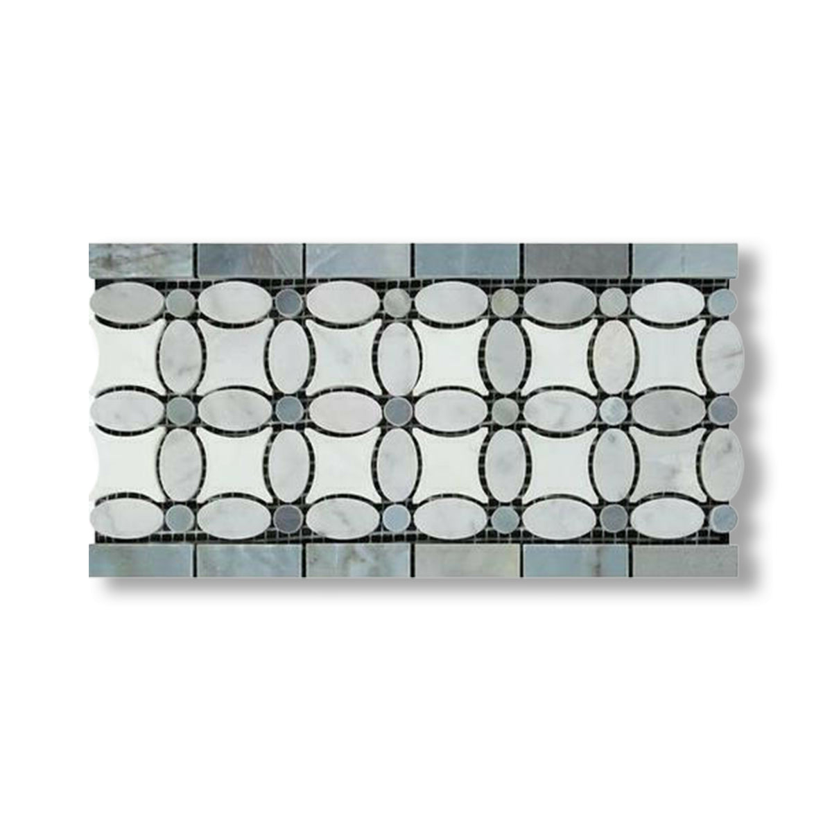 Carrara White Marble Honed Florida Flower Border w/ Blue-Gray Dots - American Tile Depot