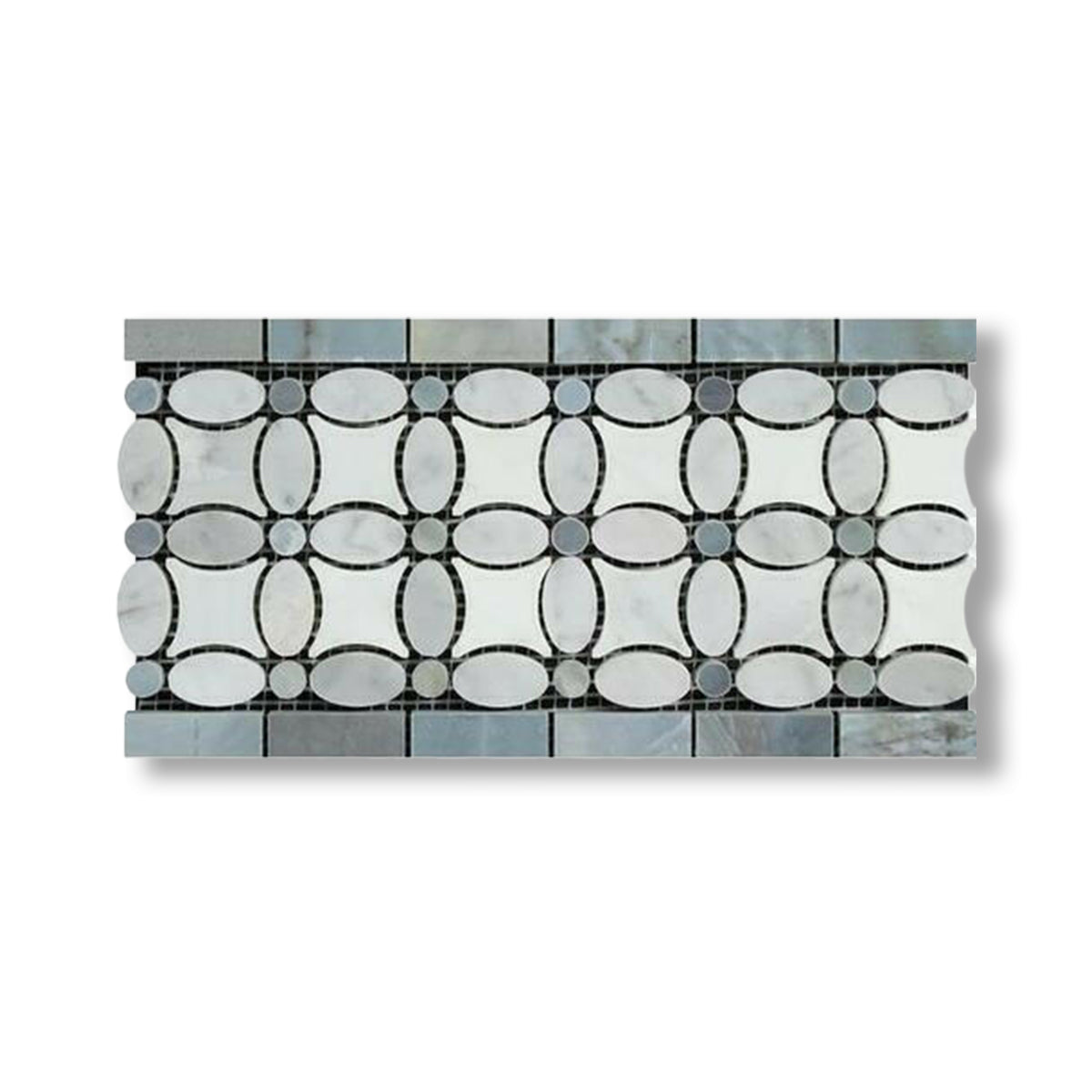 Carrara White Marble Honed Florida Flower Border w/ Blue-Gray Dots - American Tile Depot