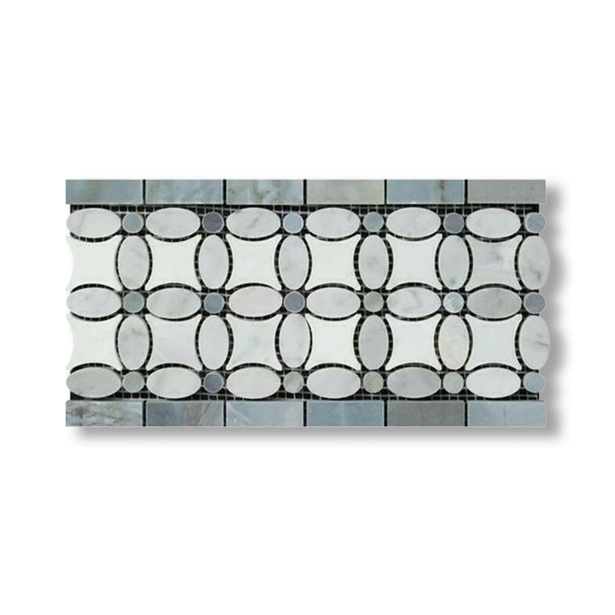 Carrara White Marble Polished Florida Flower Border w/ Blue-Gray Dots - American Tile Depot