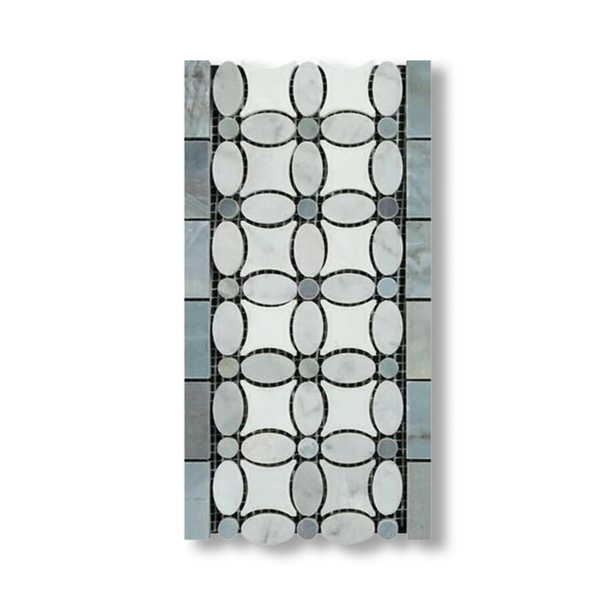 Carrara White Marble Honed Florida Flower Border w/ Blue-Gray Dots - American Tile Depot