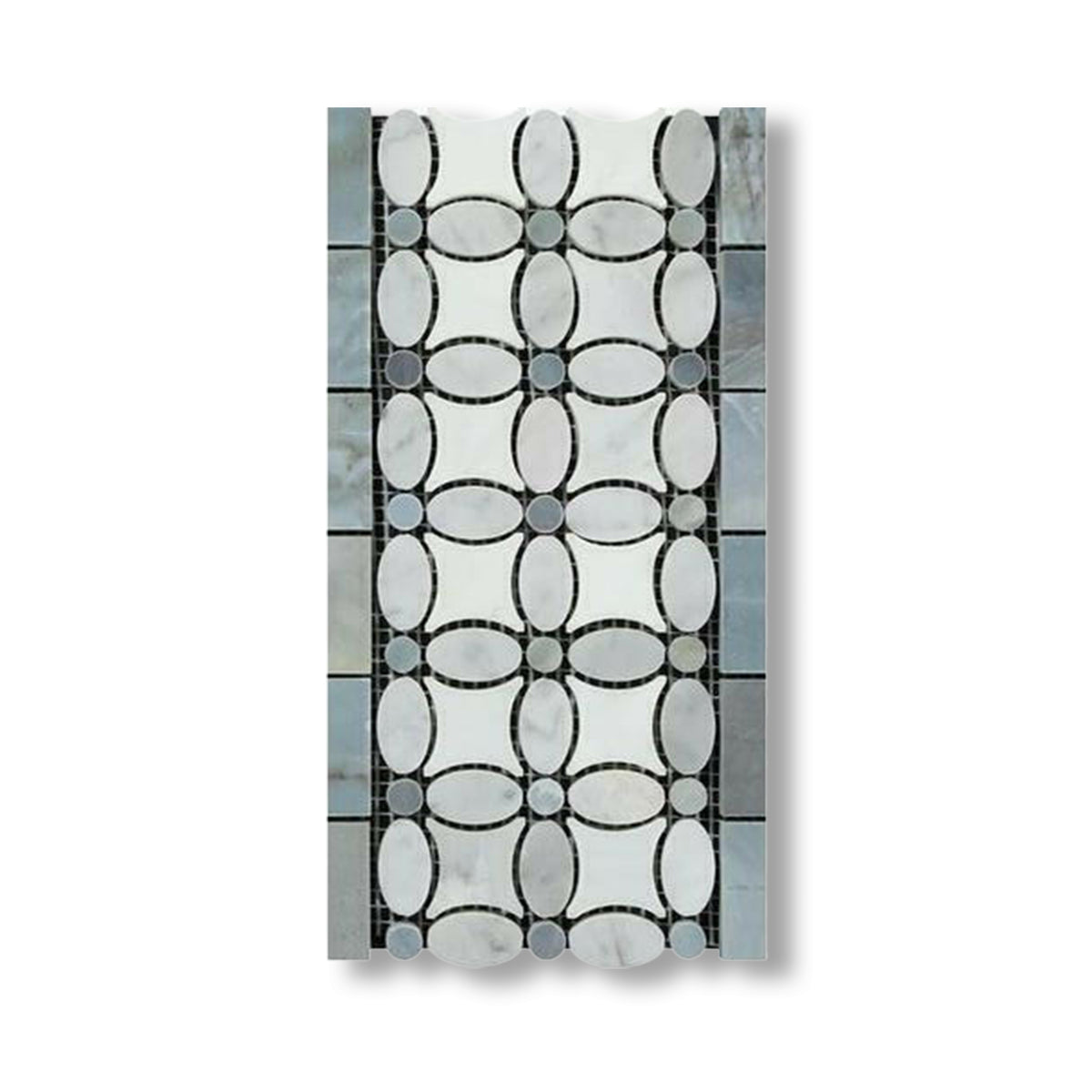 Carrara White Marble Honed Florida Flower Border w/ Blue-Gray Dots - American Tile Depot