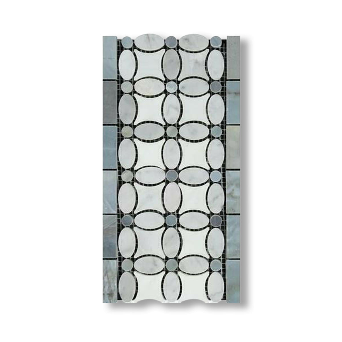 Carrara White Marble Polished Florida Flower Border w/ Blue-Gray Dots - American Tile Depot