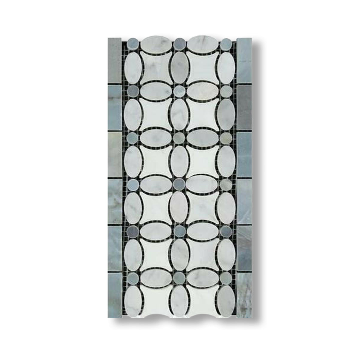 Carrara White Marble Polished Florida Flower Border w/ Blue-Gray Dots - American Tile Depot
