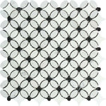 Carrara White Marble Honed Florida Flower Mosaic Tile w/ Black Dots Carrara White Marble Honed Florida Flower Mosaic Tile w/ Black Dots - American Tile Depot