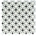 Carrara White Marble Honed Florida Flower Mosaic Tile w/ Black Dots Carrara White Marble Honed Florida Flower Mosaic Tile w/ Black Dots - American Tile Depot