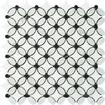 Carrara White Marble Honed Florida Flower Mosaic Tile w/ Black Dots Carrara White Marble Honed Florida Flower Mosaic Tile w/ Black Dots - American Tile Depot