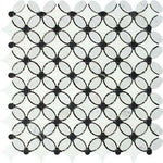 Carrara White Marble Honed Florida Flower Mosaic Tile w/ Black Dots Carrara White Marble Honed Florida Flower Mosaic Tile w/ Black Dots - American Tile Depot