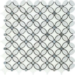 Carrara White Marble Honed Florida Flower Mosaic Tile w/ Blue-Gray Dots Carrara White Marble Honed Florida Flower Mosaic Tile w/ Blue-Gray Dots - American Tile Depot