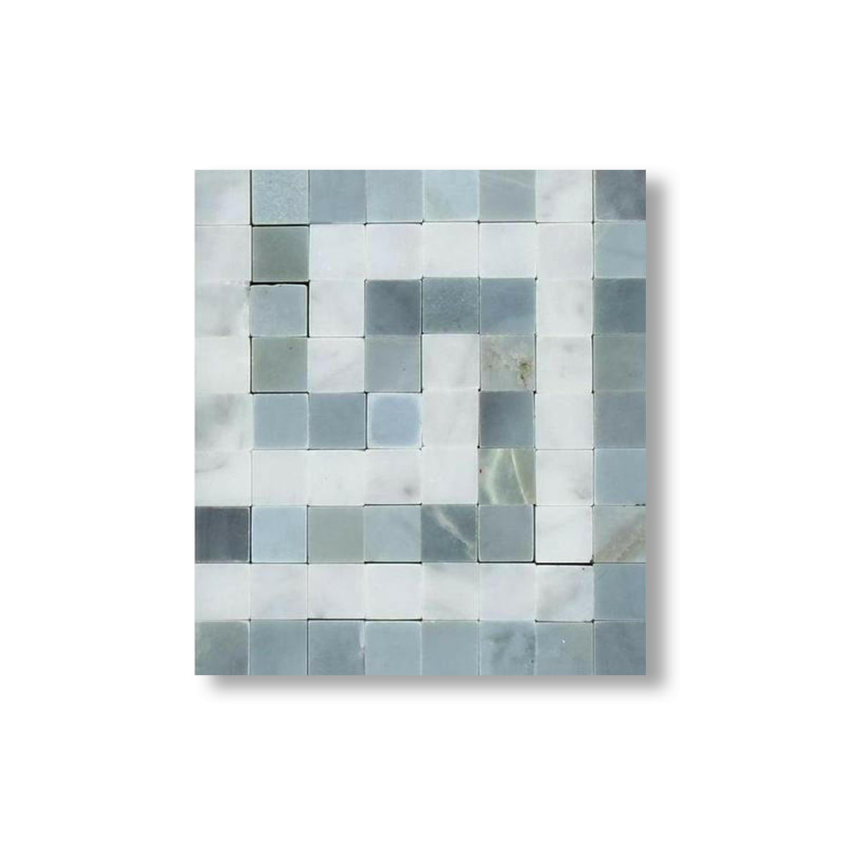 Carrara White Marble Honed Greek Key Border Corner w/ Blue-Gray Dots - American Tile Depot