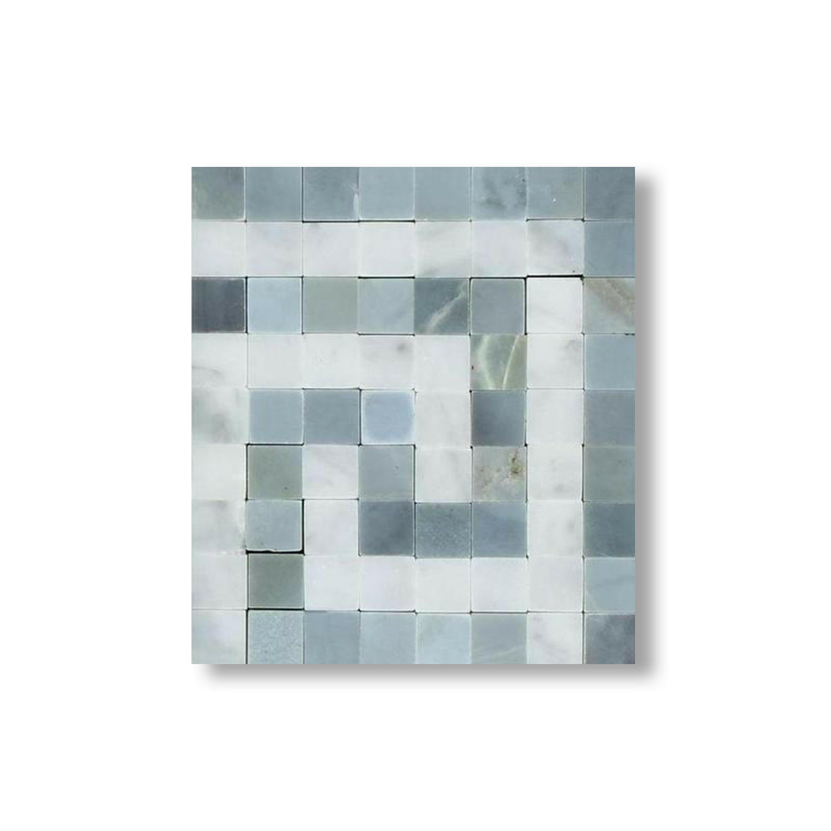 Carrara White Marble Honed Greek Key Border Corner w/ Blue-Gray Dots - American Tile Depot