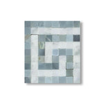 Carrara White Marble Honed Greek Key Border Corner w/ Blue-Gray Dots - American Tile Depot