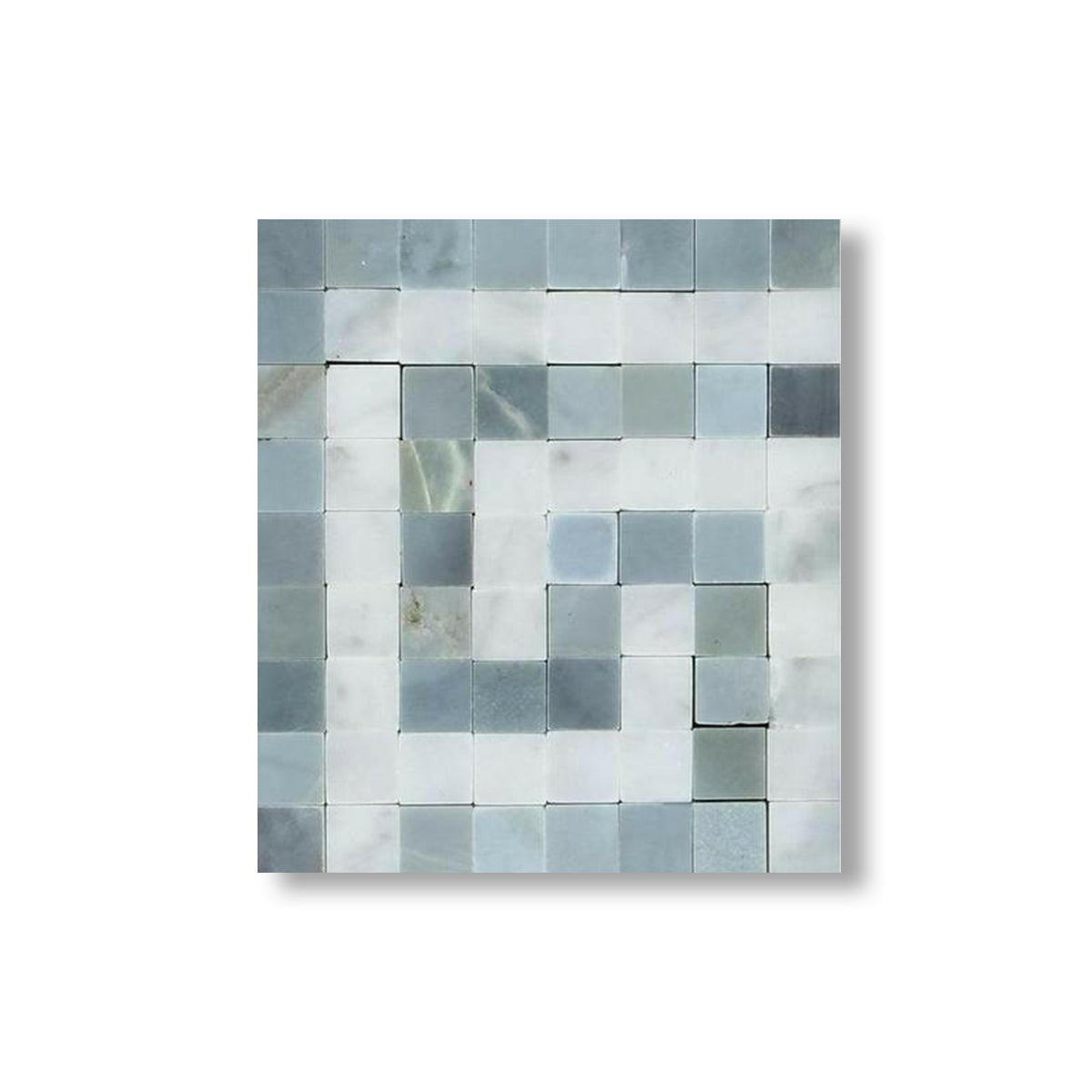 Carrara White Marble Honed Greek Key Border Corner w/ Blue-Gray Dots - American Tile Depot