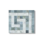 Carrara White Marble Honed Greek Key Border Corner w/ Blue-Gray Dots - American Tile Depot
