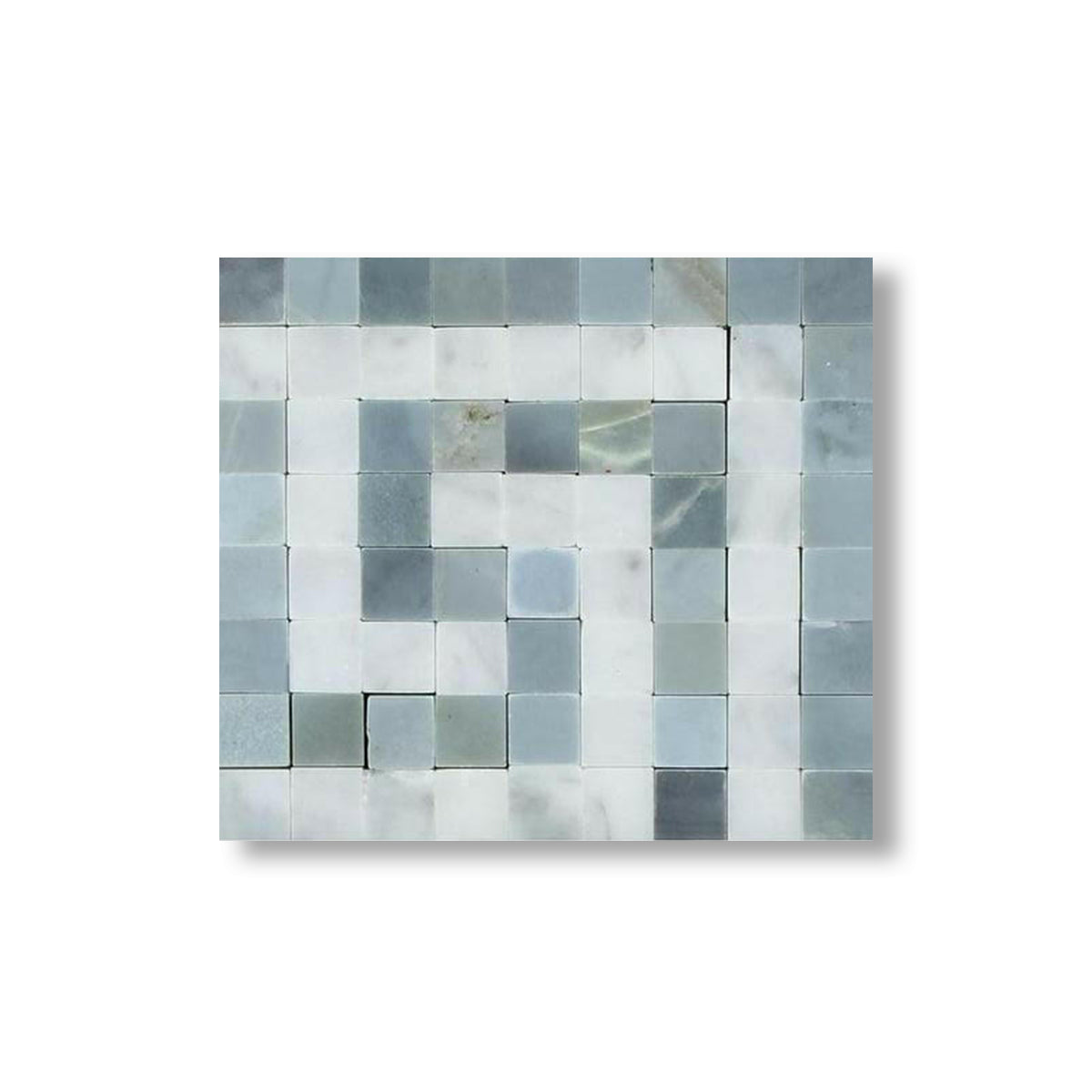 Carrara White Marble Honed Greek Key Border Corner w/ Blue-Gray Dots - American Tile Depot