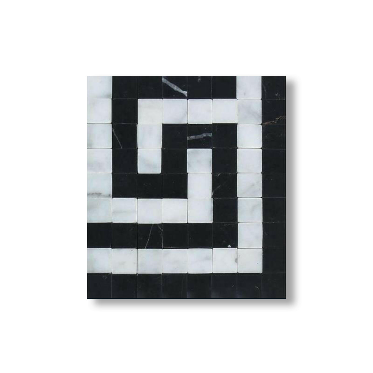 Carrara White Marble Honed Greek Key Border Corner w/ Black Dots - American Tile Depot