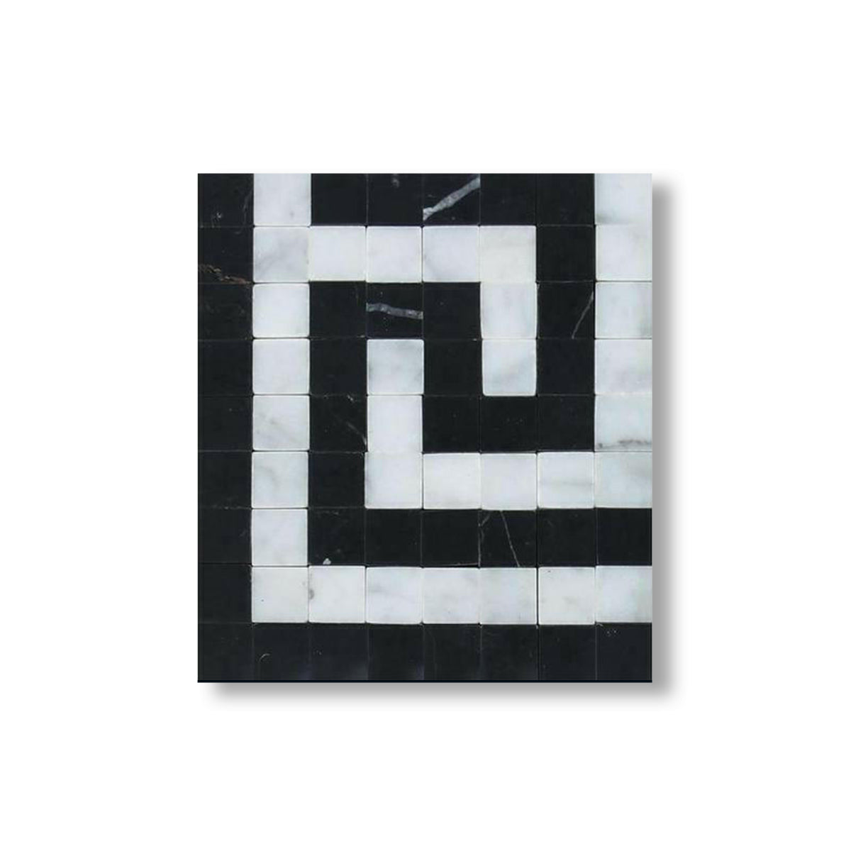 Carrara White Marble Honed Greek Key Border Corner w/ Black Dots - American Tile Depot