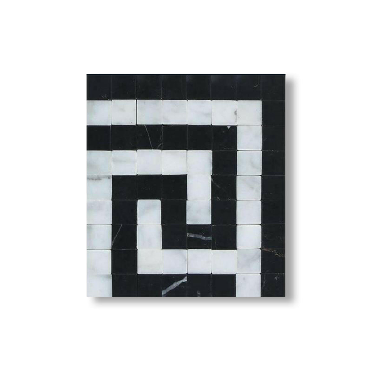 Carrara White Marble Honed Greek Key Border Corner w/ Black Dots - American Tile Depot