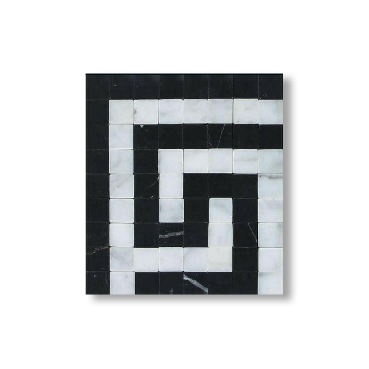 Carrara White Marble Honed Greek Key Border Corner w/ Black Dots - American Tile Depot