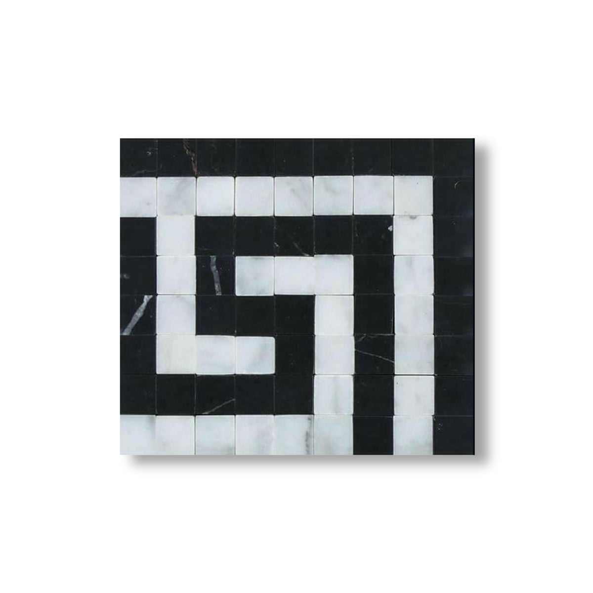 Carrara White Marble Honed Greek Key Border Corner w/ Black Dots - American Tile Depot