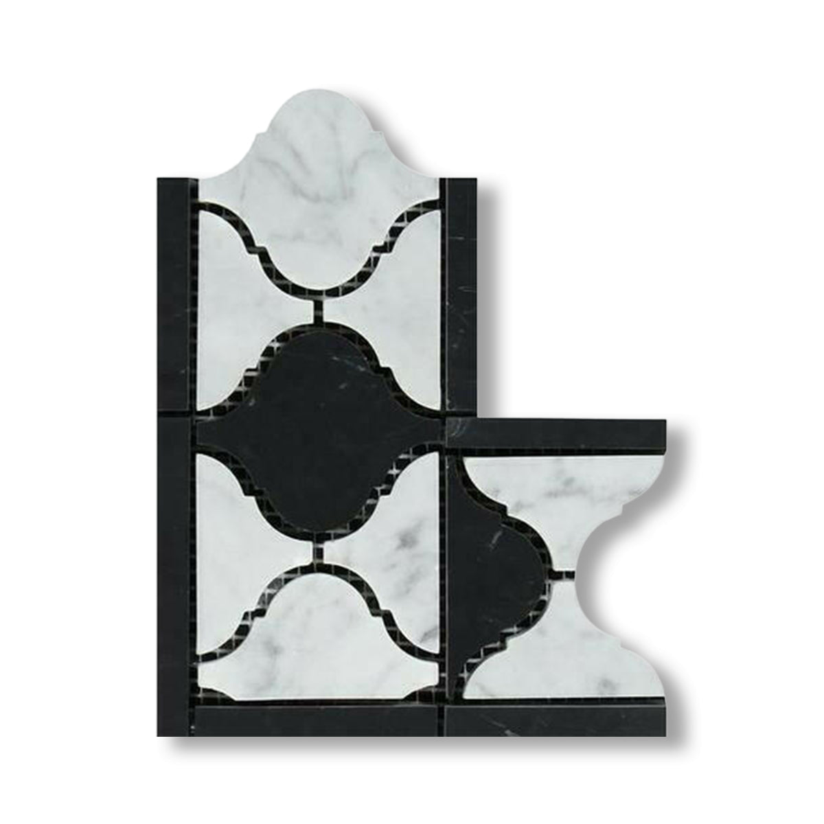 Carrara White Marble Honed Lantern Border Corner w/ Black Dots - American Tile Depot