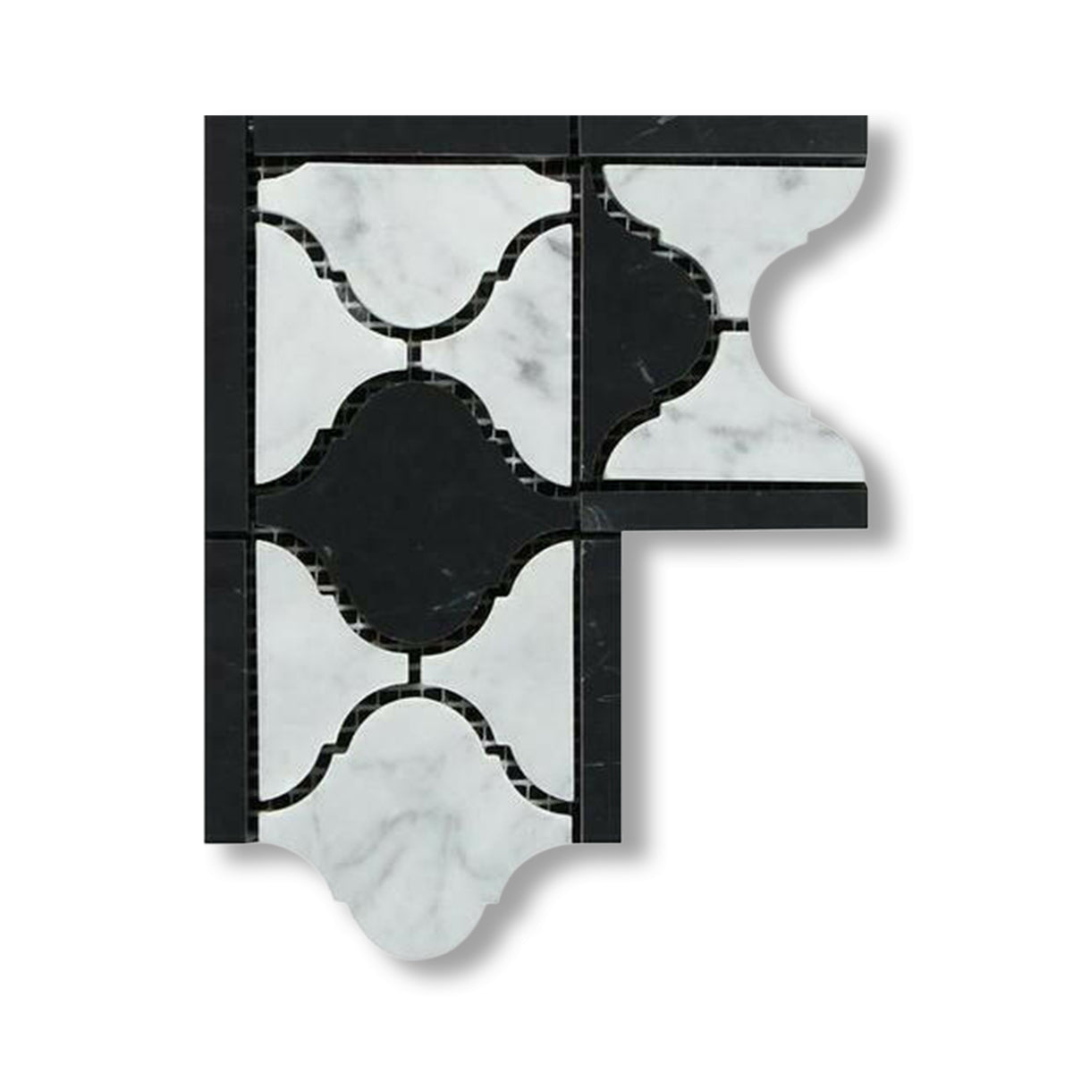 Carrara White Marble Polished Lantern Border Corner w/ Black Dots - American Tile Depot