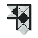 Carrara White Marble Polished Lantern Border Corner w/ Black Dots - American Tile Depot
