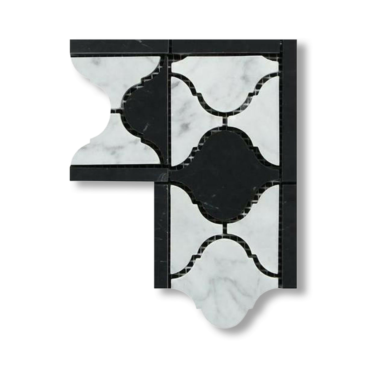 Carrara White Marble Polished Lantern Border Corner w/ Black Dots - American Tile Depot