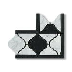 Carrara White Marble Polished Lantern Border Corner w/ Black Dots - American Tile Depot
